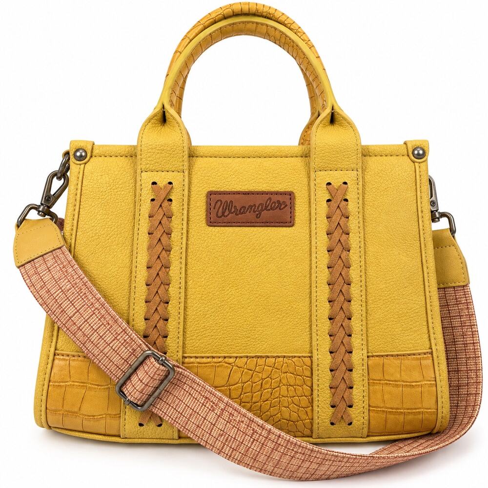 Wrangler Mustard Yellow Western Satchel Crossbody Bag Croc Braided Boho